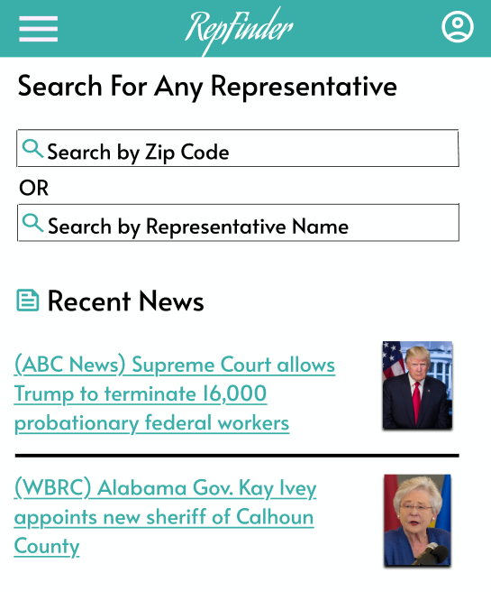 Mockup of Representative Finder Mobile